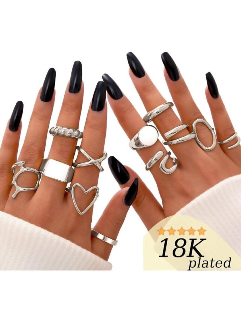 ❤️Women Sliver Rings Set Open Stacking Knuckle Ring, Signet Rings for Gift - Picture 2 of 8